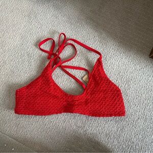 Red Crochet Halter Bikini Top
